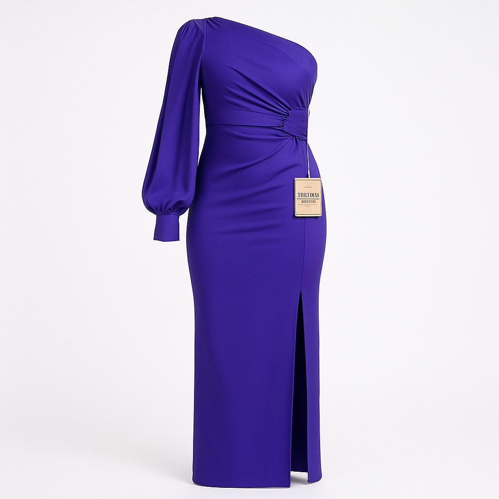 Vestido Soledad asimétrico lila con abertura lateral