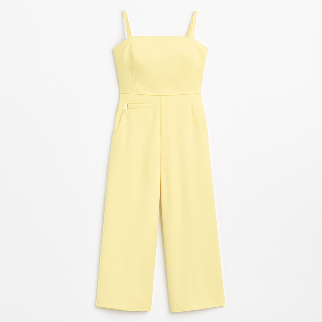 Mono largo amarillo limón con tirantes y cintura ajustada