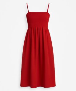 Vestido midi rojo de tirantes con corte fruncido