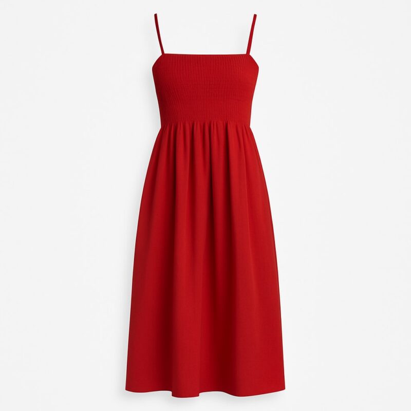 Vestido midi rojo de tirantes con corte fruncido