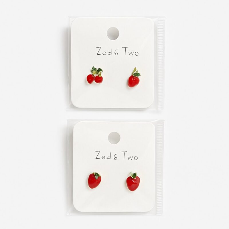Pendientes de cereza rojos en acero con acabado esmaltado