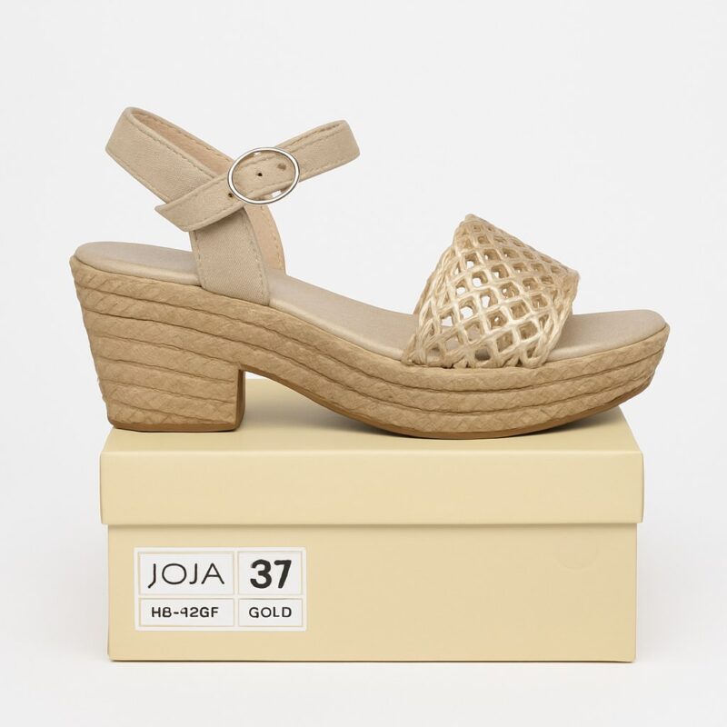Sandalias de cuña doradas con tiras trenzadas