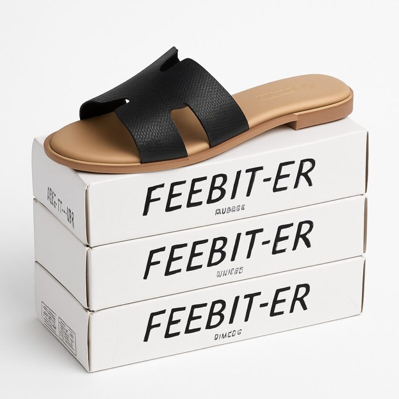 Sandalias planas tipo pala en negro con plantilla beige